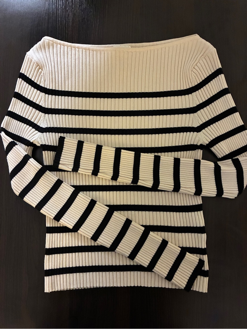 H&M Striped Boatneck Ribbed Sweater - Black and Cream